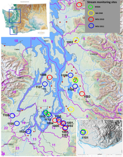 Locations of stream monitoring sites in western WA